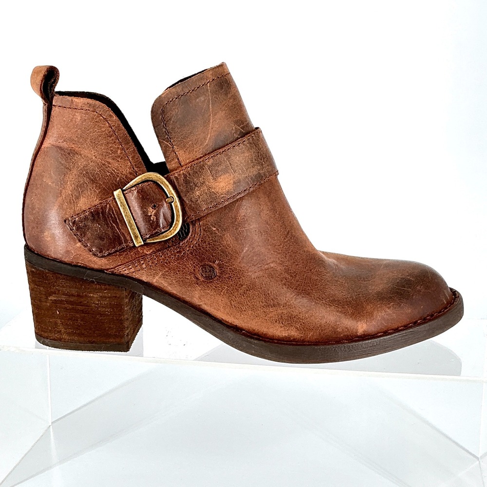 Born Size 7.5‎ Brown Leather Distressed Buckle Ankle Booties NEW Royce $150
